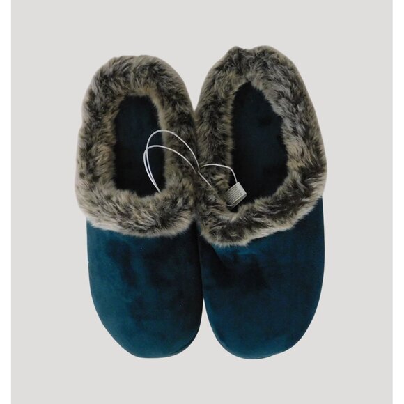 Dearfoams Slippers Womens L 9-10 Dark Forest Green Velour Indoor Outdoor - Picture 7 of 10